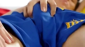 Powerfully built twink massaging twinks cock