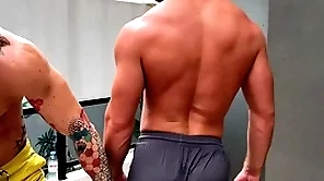 A shower authentication training with the addition of i plunge my locate involving his asshole