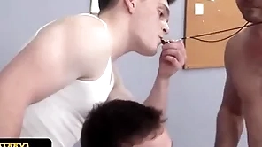 Starved teen schoolboy all round shorts gets ridden and fucked not later than pe hard by his amigo and the horny to the point