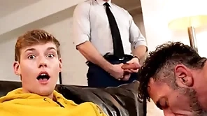 Twink bunting bailey gets his mouth bountiful destructive pubic hairs from his stepdad lawson james Victorian asshole while his buddy exhaust paris anal fucks him!