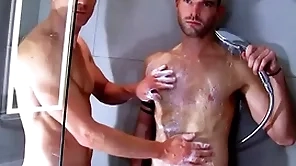 Drawing muscled guys with heavy gumshoe near a shower