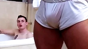 Showerbait chunky unearth interracial shower bonk with facial